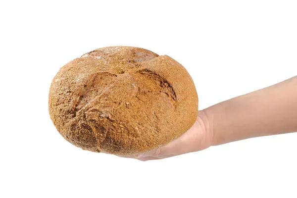 Świeżo Upieczony Chleb Rękach Piekarza Odizolowany Białym Tle — Zdjęcie stockowe