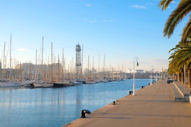 Güneşli bir günde yat parkında. Denizci tekneleri ve yatları park ediyor..