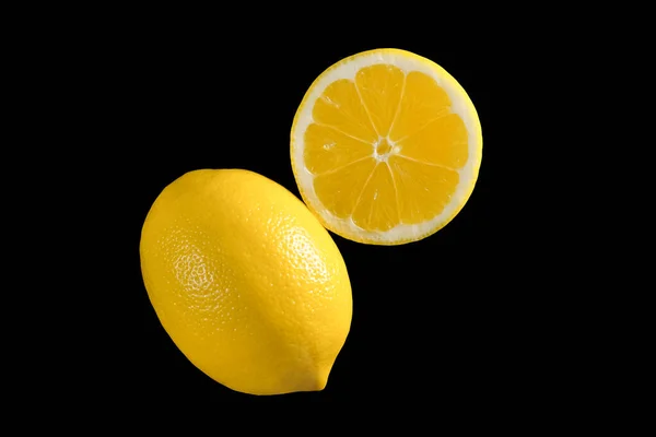 Ripe Lemons Isolated Black Background Top View Close — Stock Photo, Image