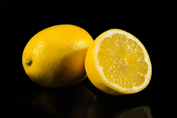 Ripe Lemons Black Background Tropical Fruits Close — Stock Photo, Image