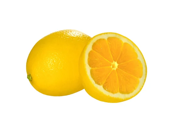 Deux Citrons Isolés Sur Blanc Fruits Frais — Photo