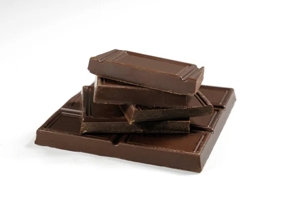 Barra Chocolate Quebrado Isolado Fundo Branco Close — Fotografia de Stock