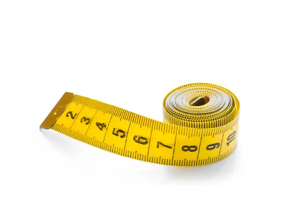 Měřicí Páska Nebo Centimetr Izolované Bílém Detailní — Stock fotografie