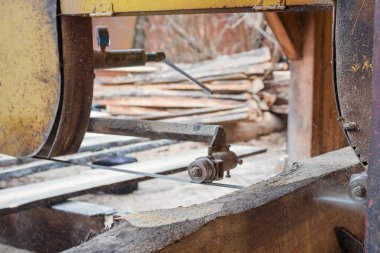 Kereste fabrikasında ahşap işleme. Odun kesme ve kurutma. Ahşap endüstrisi.