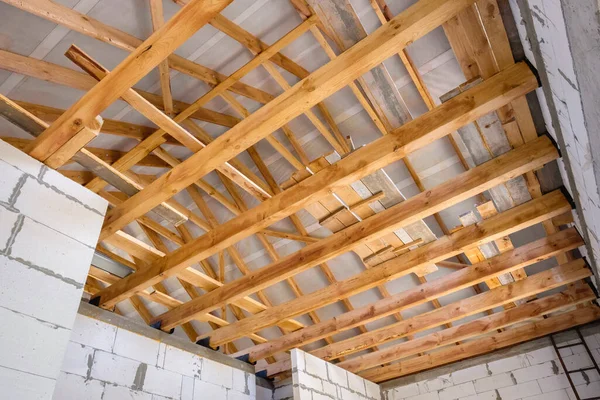 New Construction Wooden Roof Wood Girder Beams New Roof Construction — Stock Photo, Image