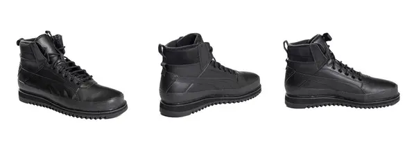 Zapatos Negros Para Hombre Aislados Sobre Fondo Blanco Zapatos Invierno —  Fotos de Stock