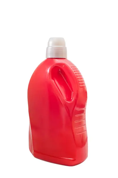 Красный Пластик Бутылка Моющего Средства Изолированы Белом Фоне — стоковое фото