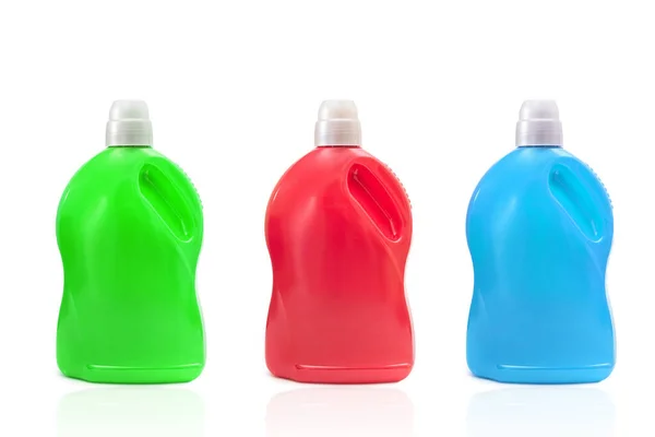 Pojemniki Tworzywa Sztucznego Detergentem Izolowanym Białym Tle — Zdjęcie stockowe
