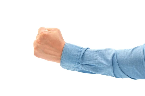 Человеческая Рука Изолирована Белом Фоне Мужской Кулак Вблизи — стоковое фото
