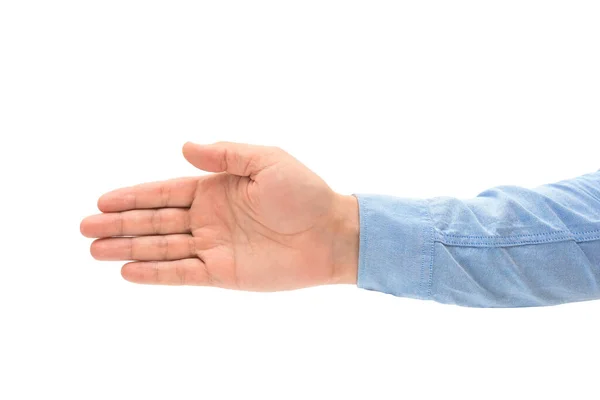 白で隔離された握手のジェスチャーが付いている男性の手 — ストック写真