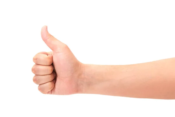 白い背景に隔離された親指を示す男性の手 — ストック写真