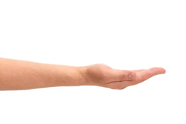 Mężczyzna Ręka Otwarta Dłoń Górę Odizolowane Białym Tle Klipu Ścieżki — Zdjęcie stockowe
