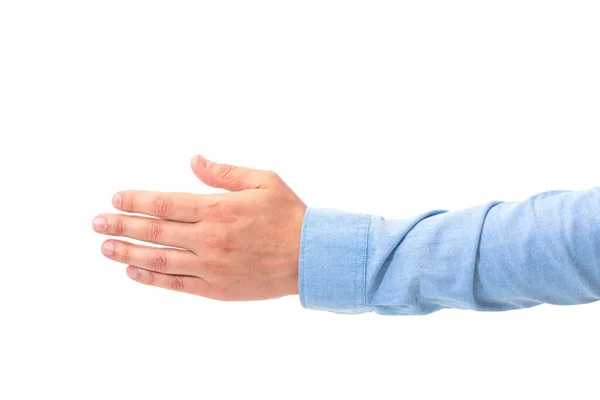 Forretningsmann Mannlig Hånd Isolert Hvit Bakgrunn Mannen Holder Hånden Håndtrykk – stockfoto