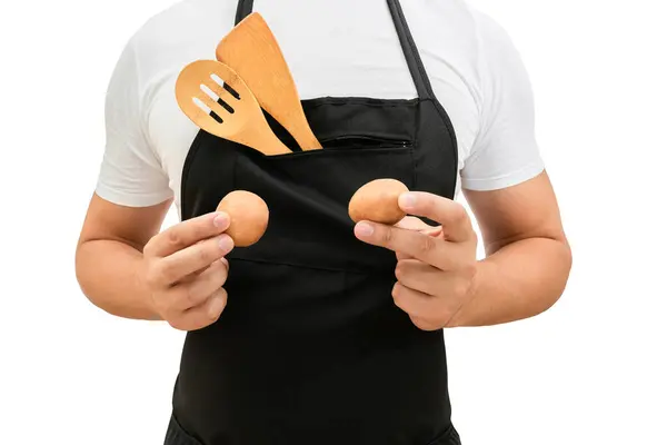 Φρέσκες Πατάτες Στα Χέρια Του Μάγειρα Απομονωμένες Λευκό Φόντο — Φωτογραφία Αρχείου
