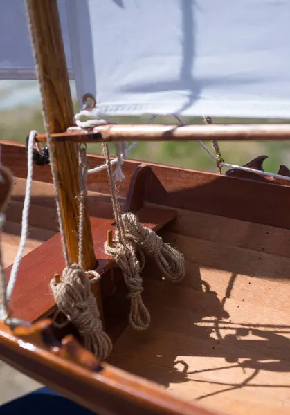 Details of a classic beautiful wooden boat.