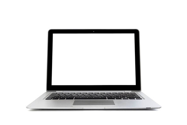 Изолированный ноутбук с чистым экраном, на белом фоне.
