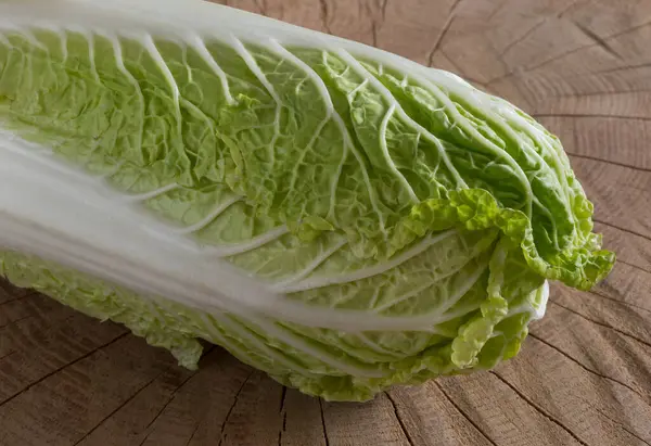 Fresh Chinese Cabbage Wooden Background — Stock Photo, Image