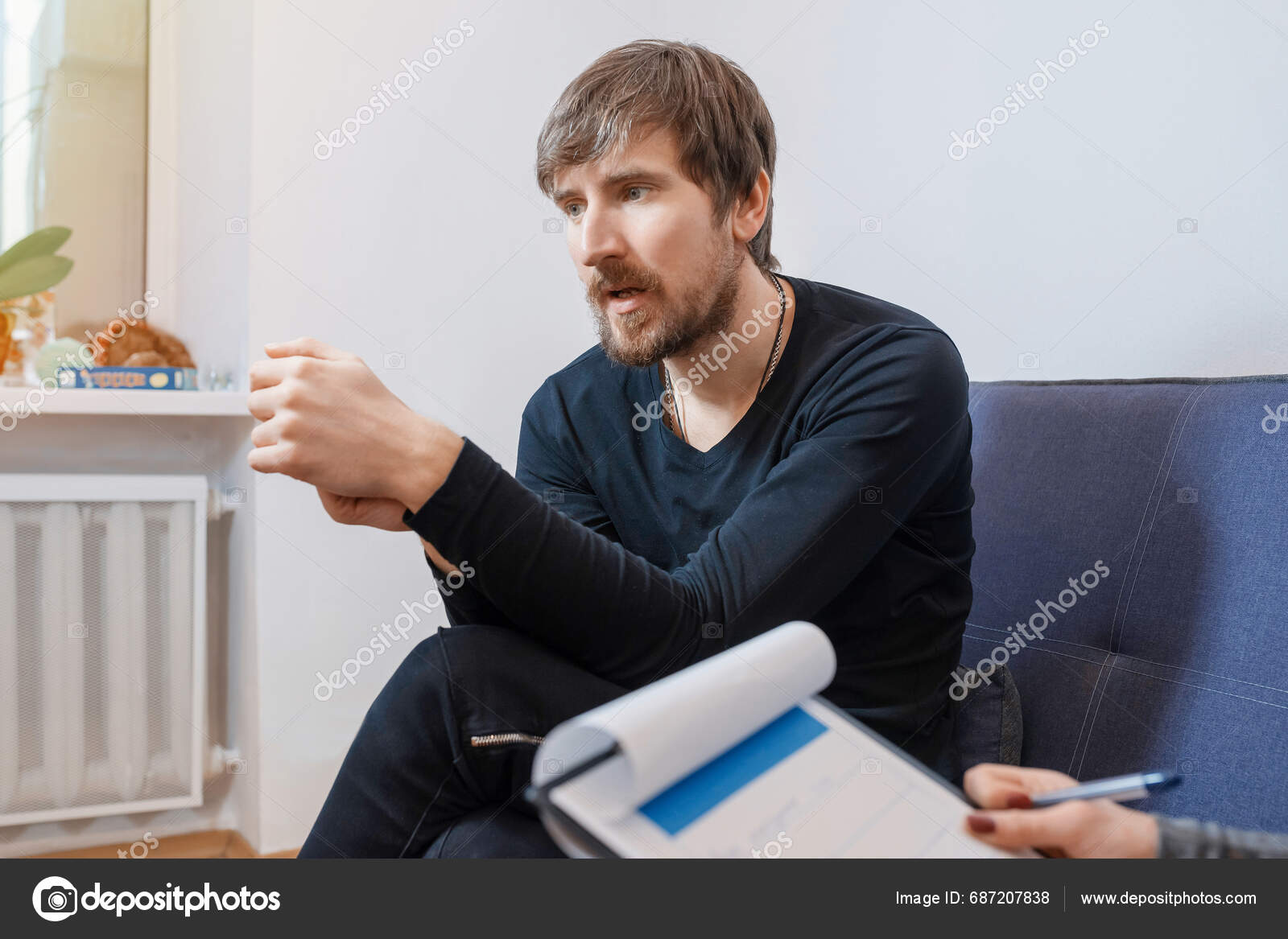 Person Shares His Problems Therapist Social Issues Healthcare Concept Stock Photo by