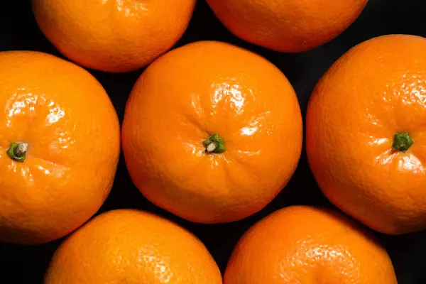 Čerstvé Mandarinky Černém Pozadí Pohled Shora Pozadí Potravin Stock Obrázky