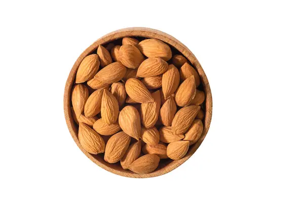 Mangkuk Almond Mentah Pada Latar Belakang Putih Kacang Kering Tampilan Stok Gambar