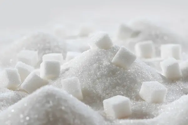 Bílý Granulovaný Cukr Rafinované Kostky Cukru Zblízka Kuchyni Stock Snímky
