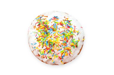 Geleneksel Paskalya tatlı ekmeği ya da beyaz arka planda beyaz kremalı kekler, üst görünüm.