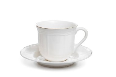 Beyaz boş fincan kırpma yolu ile beyaz arkaplan izole.