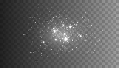 Şeffaf arkaplanda parlayan parçacıklar izole edildi. Tozla kaplı vektör yıldızlı bulut. Sihirli Noel süslemesi
