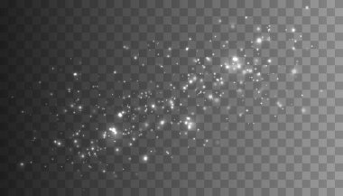 Şeffaf arkaplanda parlayan parçacıklar izole edildi. Tozla kaplı vektör yıldızlı bulut. Sihirli Noel süslemesi