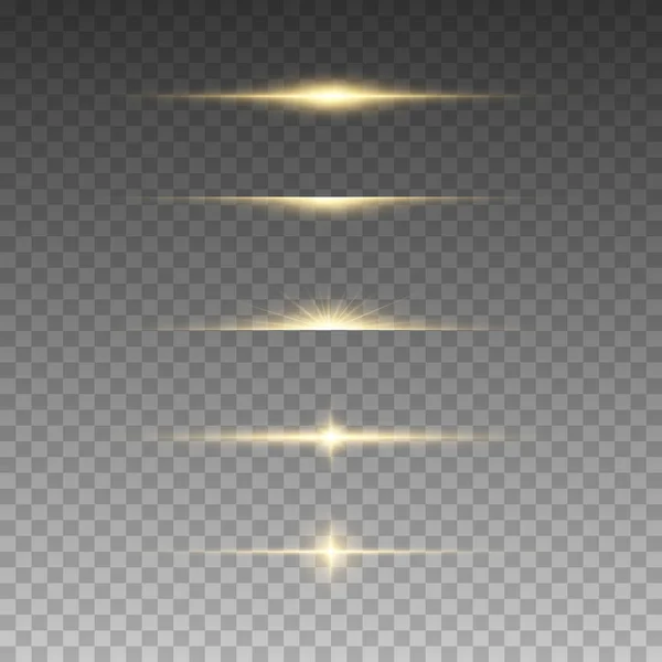 Zlatá Sbírka Zářících Hvězd Vektorová Blikající Světla — Stockový vektor