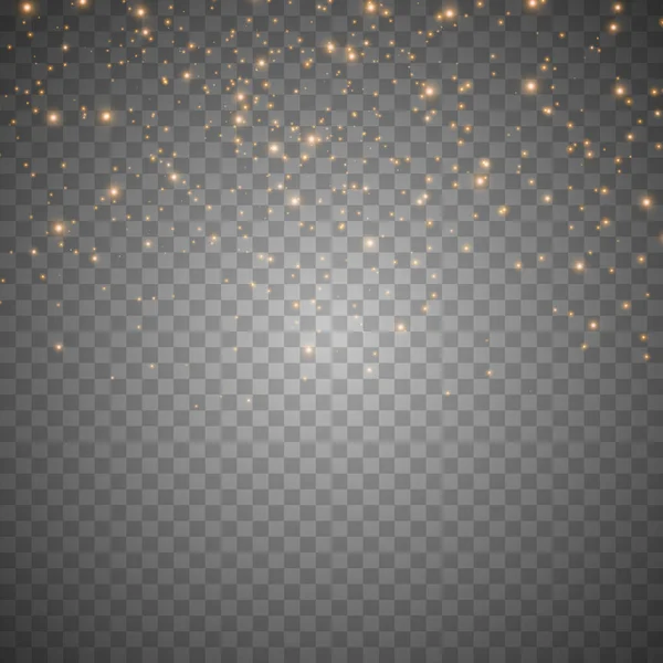 Parıldayan Parçacıklara Altın Işık Etkisi Tozla Kaplı Vektör Yıldızlı Bulut — Stok Vektör