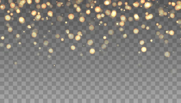 Gouden Kleur Bokeh Lichten Glitterdeeltjes Geïsoleerd — Stockvector