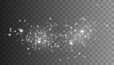 Şeffaf arkaplanda parlayan parçacıklar izole edildi. Tozla kaplı vektör yıldızlı bulut. Sihirli Noel süslemesi