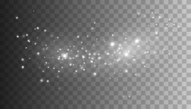 Şeffaf arkaplanda parlayan parçacıklar izole edildi. Tozla kaplı vektör yıldızlı bulut. Sihirli Noel süslemesi