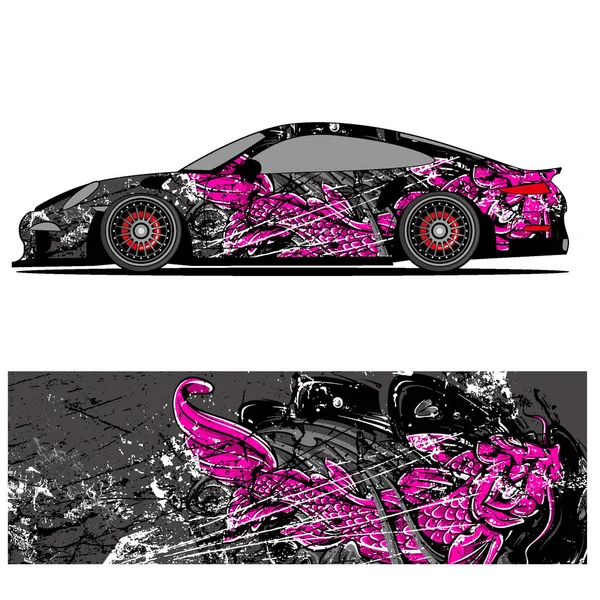 Full Wrap Racing Car Abstract Vinyl Sticker Graphics Kit Auto — Stock Vector