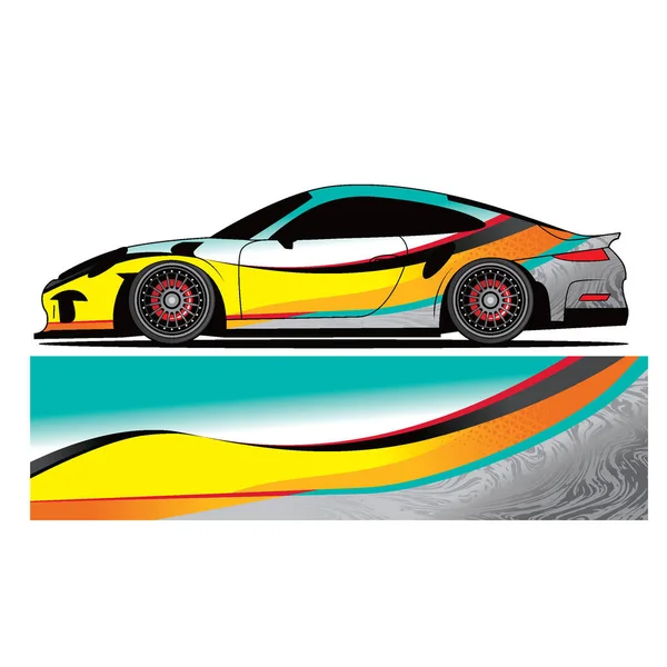 Full Wrap Racing Car Abstract Vinyl Sticker Graphics Kit — Stock Vector