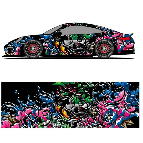 Full Wrap Racing Samochód Abstrakcyjne Naklejki Winylowe Zestaw Graficzny Auto — Wektor stockowy