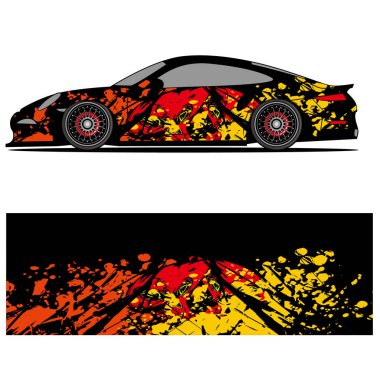 Yarış arabası otomotiv, arka plan, marka tasarımı, kamuflaj, araba çıkartması için yarış vinili çıkartmasının soyut grafik tasarımı