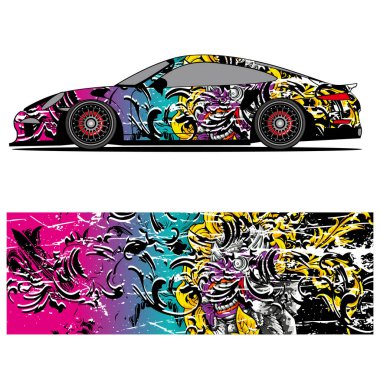 Yarış arabası otomotiv, arka plan, marka tasarımı, kamuflaj, araba çıkartması için yarış vinili çıkartmasının soyut grafik tasarımı