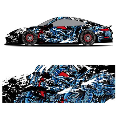 Yarış arabası otomotiv, arka plan, marka tasarımı, kamuflaj, araba çıkartması için yarış vinili çıkartmasının soyut grafik tasarımı
