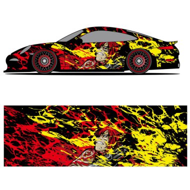 Yarış arabası otomotiv, arka plan, marka tasarımı, kamuflaj, araba çıkartması için yarış vinili çıkartmasının soyut grafik tasarımı