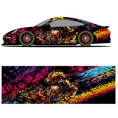 Yarış arabası otomotiv, arka plan, marka tasarımı, kamuflaj, araba çıkartması için yarış vinili çıkartmasının soyut grafik tasarımı