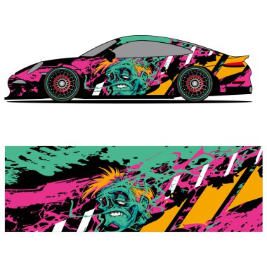 Yarış arabası otomotiv, arka plan, marka tasarımı, kamuflaj, araba çıkartması için yarış vinili çıkartmasının soyut grafik tasarımı
