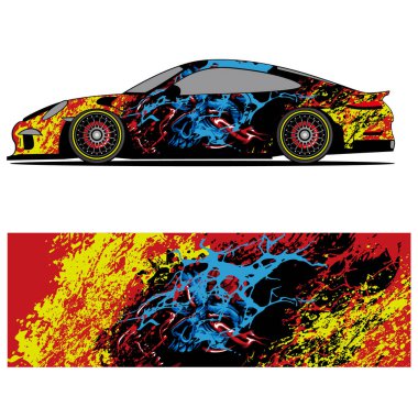 Yarış arabası otomotiv, arka plan, marka tasarımı, kamuflaj, araba çıkartması için yarış vinili çıkartmasının soyut grafik tasarımı