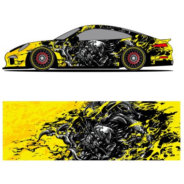 Yarış arabası otomotiv, arka plan, marka tasarımı, kamuflaj, araba çıkartması için yarış vinili çıkartmasının soyut grafik tasarımı