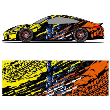 Yarış arabası otomotiv, arka plan, marka tasarımı, kamuflaj, araba çıkartması için yarış vinili çıkartmasının soyut grafik tasarımı