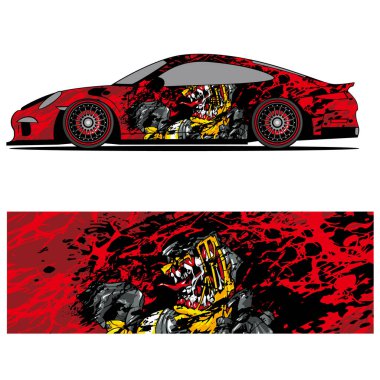 Yarış arabası otomotiv, arka plan, marka tasarımı, kamuflaj, araba çıkartması için yarış vinili çıkartmasının soyut grafik tasarımı