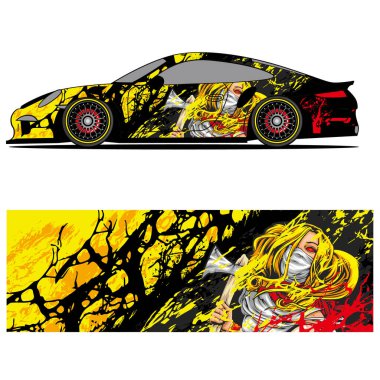 Yarış arabası otomotiv, arka plan, marka tasarımı, kamuflaj, araba çıkartması için yarış vinili çıkartmasının soyut grafik tasarımı
