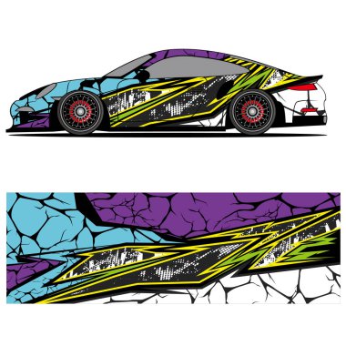 Yarış arabası otomotiv, arka plan, marka tasarımı, kamuflaj, araba çıkartması için yarış vinili çıkartmasının soyut grafik tasarımı