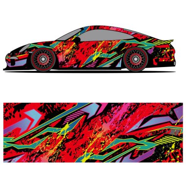 Yarış arabası otomotiv, arka plan, marka tasarımı, kamuflaj, araba çıkartması için yarış vinili çıkartmasının soyut grafik tasarımı